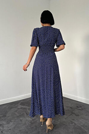 Reka Moda Lacivert Arka Ve Bel Ucu Gipeli Elbise