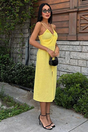 Reka Moda Göğsü Aksesuarlı Önü Yırtmaçlı Elbise 2899