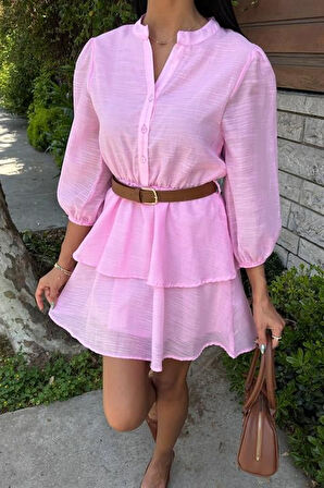 Reka Moda Deri Kemerli Fırfırlı Elbise 2901