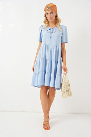 Reka Moda Kısa Kol Kısa Elbise 2554 - Mavi