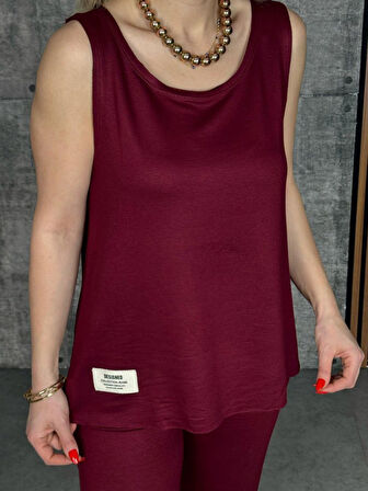 Reka Moda Kadın Askılı Yuvarlak Yaka Viskon Iki Iplik Bluz Ve Eşofman Altı Ikili Takım