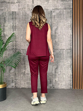 Reka Moda Kadın Askılı Yuvarlak Yaka Viskon Iki Iplik Bluz Ve Eşofman Altı Ikili Takım