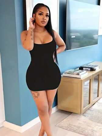 Reka Moda Kadın Ip Askılı Yuvarlak Yaka Kaşkorse Elbise