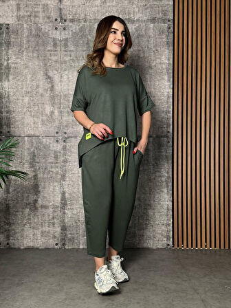 Reka Moda Kadın Kısa Kollu Bisiklet Yaka Viskon Iki Iplik Bluz Ve Pantolon Ikili Takım