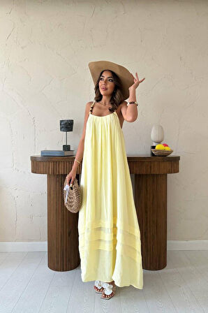 Reka Moda Sarı Askılı Müslin Elbise