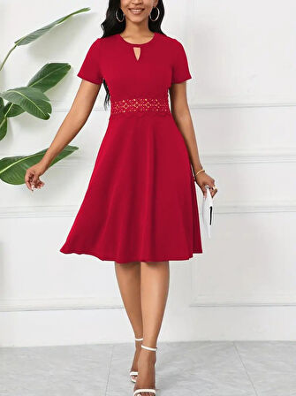 Reka Moda Kadın Kısa Kollu Yuvarlak Yaka Damla Detaylı Janjan Elbise