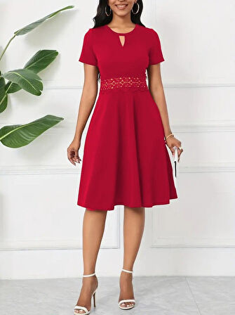 Reka Moda Kadın Kısa Kollu Yuvarlak Yaka Damla Detaylı Janjan Elbise