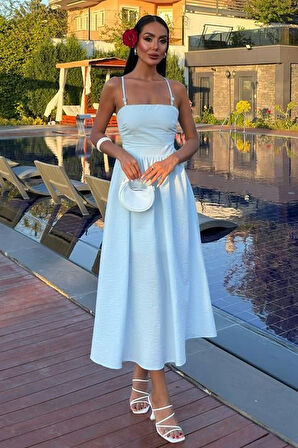 Reka Moda Sırtı Çapraz İpli Boncuk Detaylı Elbise 2902-08