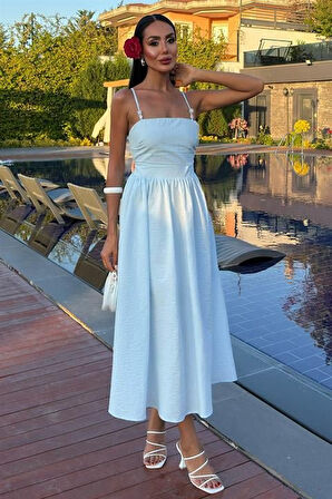 Reka Moda Sırtı Çapraz İpli Boncuk Detaylı Elbise 2902-08