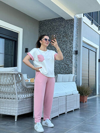 Reka Moda Kadın Kristal Kumaş Garnili Cep Detaylı Ikili Takım