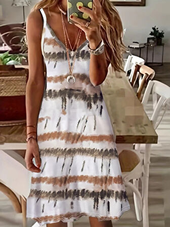 Reka Moda Kadın Ip Askılı V Yakalı Karışık Renkli Süprem Elbise
