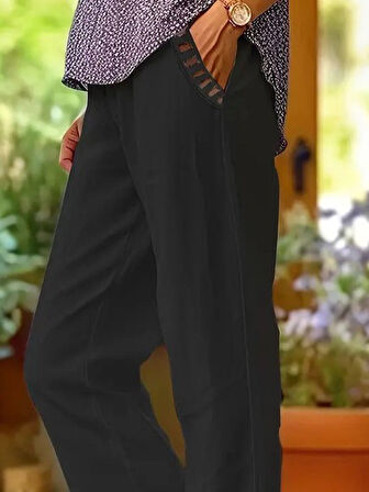 Reka Moda Kadın Beli Lastikli Bağcıklı Cep Ve Pantolon Ucu Güpür Detaylı Pantolon