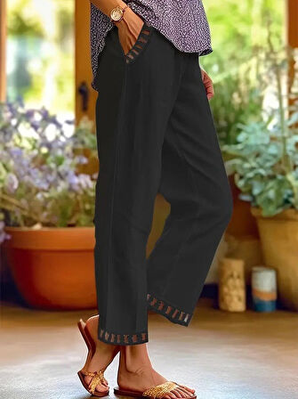 Reka Moda Kadın Beli Lastikli Bağcıklı Cep Ve Pantolon Ucu Güpür Detaylı Pantolon