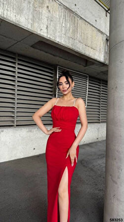 Reka Moda Kadın Ip Askılı Gipe Detay Maxi Boy Yırmaçlı Elbise