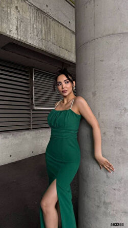 Reka Moda Kadın Ip Askılı Gipe Detay Maxi Boy Yırmaçlı Elbise