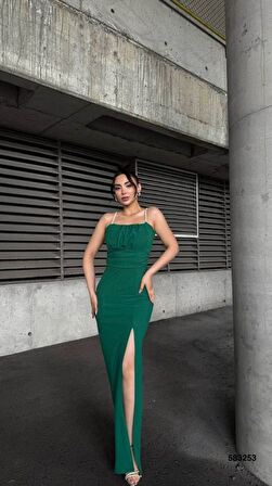 Reka Moda Kadın Ip Askılı Gipe Detay Maxi Boy Yırmaçlı Elbise