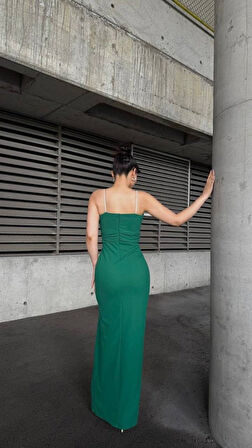 Reka Moda Kadın Ip Askılı Gipe Detay Maxi Boy Yırmaçlı Elbise