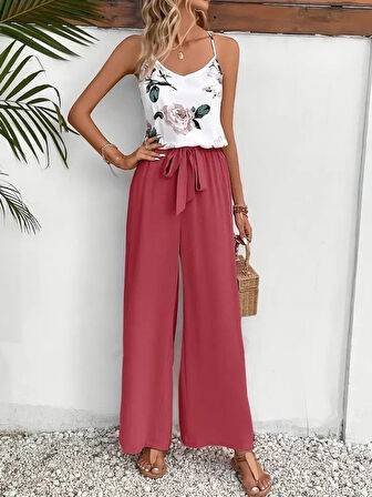 Reka Moda Kadın Ip Askılı V Yakalı Süprem Bluz Ve Aerobin Pantolon Ikili Takım