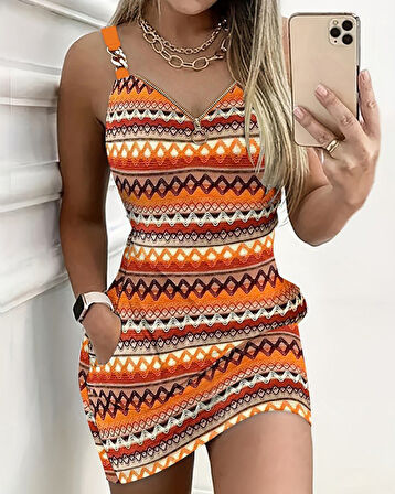 Reka Moda Kadın Askılı Fermuarlı Cepli Süprem Mini Elbise