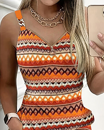 Reka Moda Kadın Askılı Fermuarlı Cepli Süprem Mini Elbise