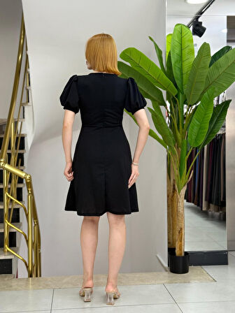 Reka Moda Kadın Kısa Kollu Bisiklet Yaka önden Düğmeli Ithal Krep Elbise