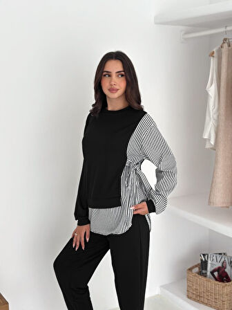 Reka Moda Kadın Gömlek Detay çizgili Yandan Bağlamalı Ikili Takım