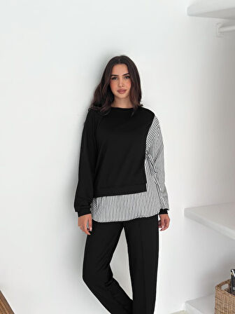 Reka Moda Kadın Gömlek Detay çizgili Yandan Bağlamalı Ikili Takım