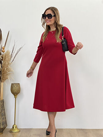 Reka Moda Kadın Uzun Truvakar Kol Bisiklet Yaka Midi Modal Elbise