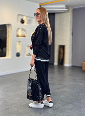 Reka Moda Kadın Modal Kumaş Payetli Sim Ve Ribanalı Detay Ikili Takım