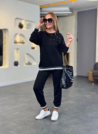 Reka Moda Kadın Modal Kumaş Payetli Sim Ve Ribanalı Detay Ikili Takım