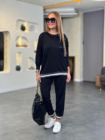 Reka Moda Kadın Modal Kumaş Payetli Sim Ve Ribanalı Detay Ikili Takım