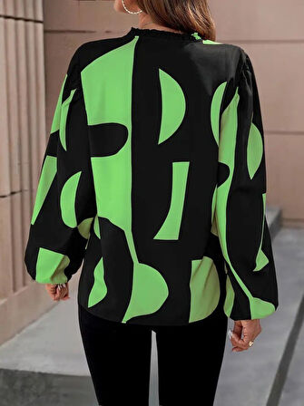 Reka Moda Kadın Uzun Kollu V Yakalı Desenli Modal Bluz