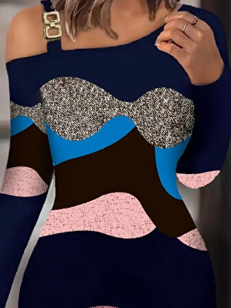 Reka Moda Kadın Uzun Kollu Tek Omuzu Askı Toka Detaylı Kısa Dalgıç Elbise