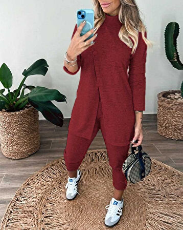 Reka Moda Kadın Uzun Kollu Balıkçı Yaka önden Düğmeli Bluz Ve Pantolon Yumoş Ikili Takım