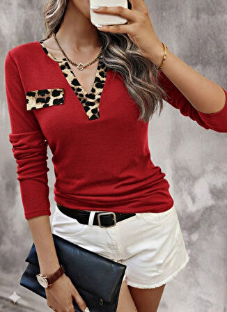 Reka Moda Kadın Uzun Kollu V Yakalı Kaşkorse Bluz
