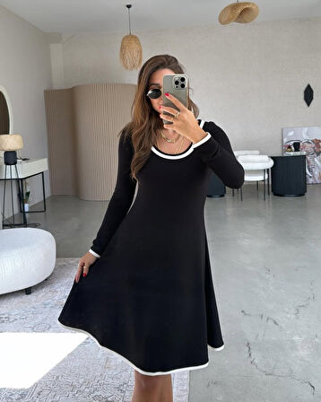 Reka Moda Kadın Uzun Kollu Yuvarlak Yaka Midi Viskon Iki Iplik Elbise