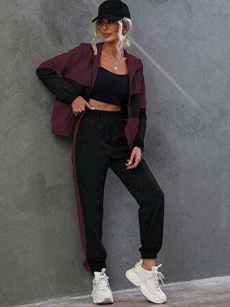 Reka Moda Kadın Uzun Kollu Kapşonlu önden Fermuarlı Viskon Iki Iplik Bluz Ve Pantolon Ikili Takım