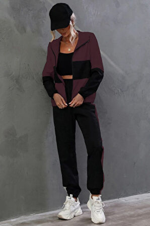 Reka Moda Kadın Uzun Kollu Kapşonlu önden Fermuarlı Viskon Iki Iplik Bluz Ve Pantolon Ikili Takım