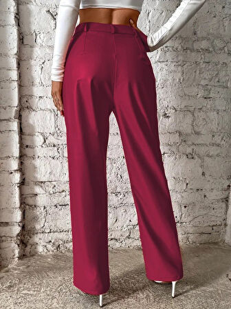 Reka Moda Kadın önden Fermuarlı Cepli Geniş Kesim Lame Deri Pantolon