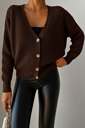 Reka Moda Kadın Uzun Kollu Düğme Detay Triko Hırka