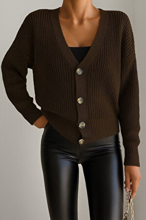 Reka Moda Kadın Uzun Kollu Düğme Detay Triko Hırka