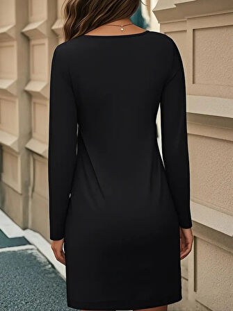 Reka Moda Kadın Uzun Kollu Bisiklet Yaka çiçek Desenli Mini Dalgıç Elbise