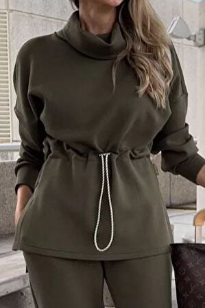 Reka Moda Kadın Uzun Kollu Balıkçı Yaka Belden Lastikli Modal Bluz Ve Pantolon Ikili Takım