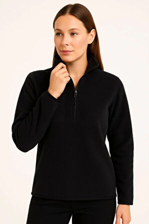 Reka Moda Polar Kazak – Dik Yaka, Yarım Fermuarlı, Fermuarlı Göğüs Cepli, Siyah Biyeli, Kışlık Rahat