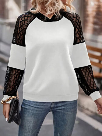 Reka Moda Kadın Uzun Kollu Dantelli Kapşonlu Viskon Iki Iplik Bluz