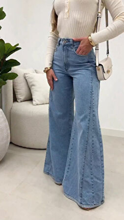 Reka Moda Kadın Yüksek Bel Paçaya Doğru Geniş Kesimli Kot Pantolon