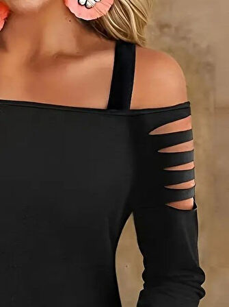 Reka Moda Kadın Uzun Lazer Kesik Detaylı Askılı Viskon Iki Iplik Bluz