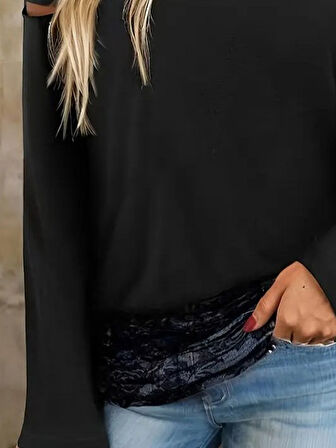 Reka Moda Kadın Uzun Lazer Kesik Detaylı Askılı Viskon Iki Iplik Bluz