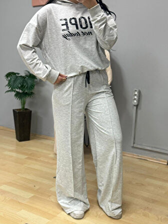 Reka Moda Kadın Uzun Kollu Nope Baskılı Beli Ribanalı Ikili Takım