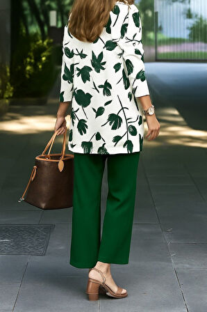 Reka Moda Kadın Uzun Kollu önü Açık Modal Ceket Kolsuz Viskon Iki Iplik Bluz Ve Pantolon üçlü Takım